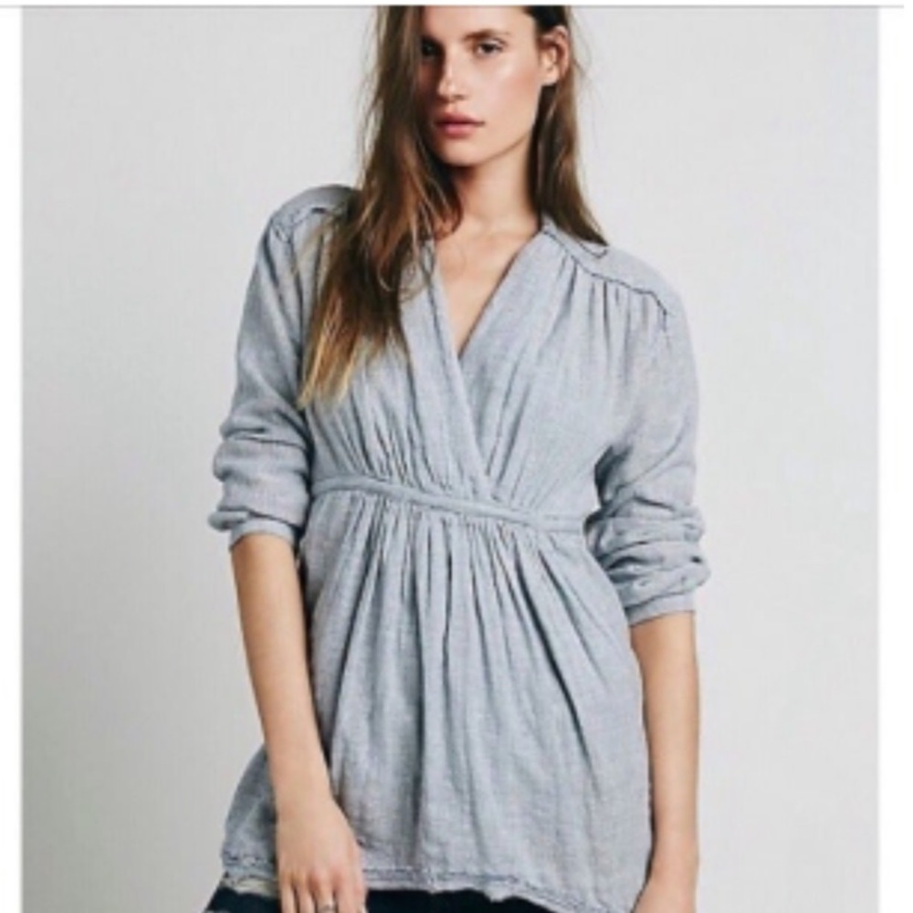 Free People All Who Wander Blue Striped Top/S
